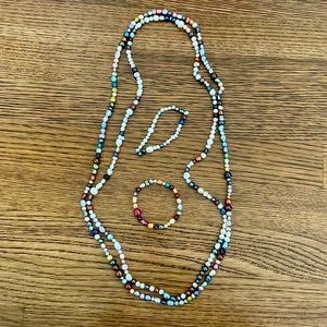 Set of 2 36 inch multicolor pearl necklaces and 2 matching bracelets